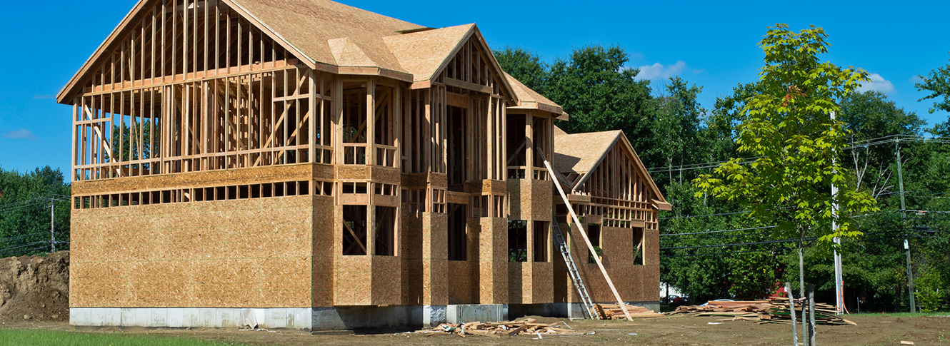 The frame of a house being built